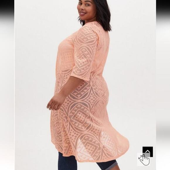 Torrid 3 4 Peach Mesh Hi-Lo Kimono 3X 4X Lace Short Sleeve Lightweight Flowy - Picture 4 of 5
